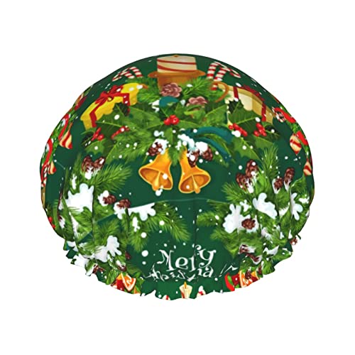 Frohe Weihnachten Vintage Santa Duschhaube Frauen wiederverwendbare lange Haarkappen mit elastischem Band Doppelschicht Badeduschhut für Erwachsene Kinder von Lsjuee