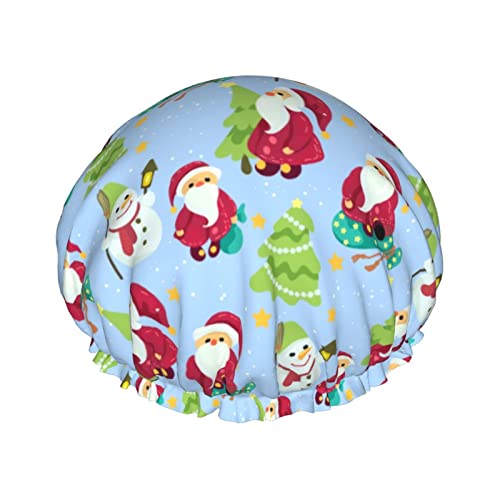 Frohe Weihnachten Vintage Santa Duschhaube Frauen wiederverwendbare lange Haarkappen mit elastischem Band Doppelschicht Badeduschhut für Erwachsene Kinder von Lsjuee