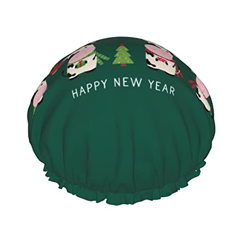 Frohe Weihnachten süße Kuh Duschhaube Frauen wiederverwendbare lange Haarkappen mit elastischem Band Doppelschicht Badeduschhut für Erwachsene Kinder von Lsjuee