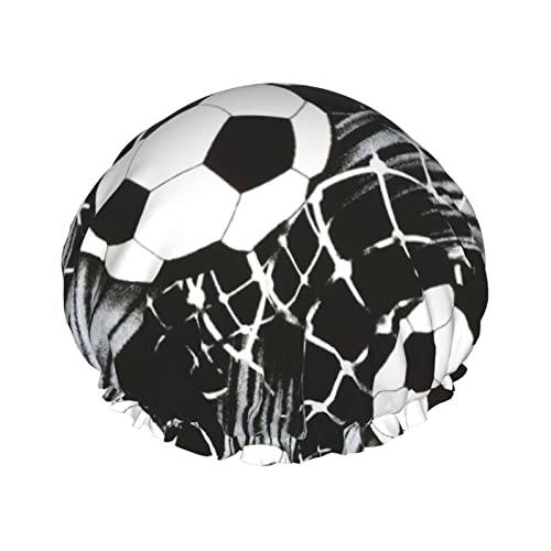 Fußball-Duschhaube für Frauen, wiederverwendbar, langes Haar, verstellbar, doppelschichtig, Bade-Duschhut für Frauen und Kinder, geeignet für alle Längen von Lsjuee