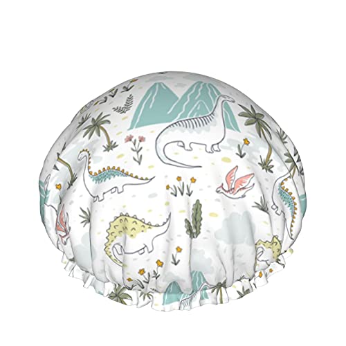 Gekritzel-Dinosaurier-Muster, wiederverwendbar, elastisches Bad, wasserdichte Duschhaube für Damen, Kappen für Mädchen, Spa, Heimgebrauch, Hotel und Friseursalon von Lsjuee