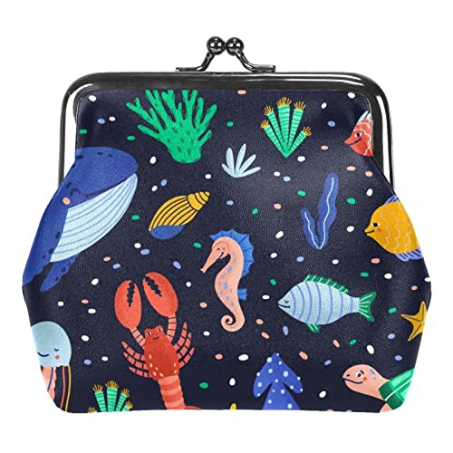 Geldbörse mit Kleiner Schnalle, Meerestiere, Geldbörse mit Kiss-Lock-Verschluss von Lsjuee