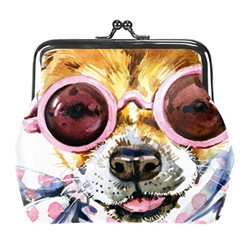 Geldbörse mit Kleiner Schnalle, niedlicher Hund mit Brille, Schal, Beutel, Kleingeldbörse mit Kussverschluss von Lsjuee