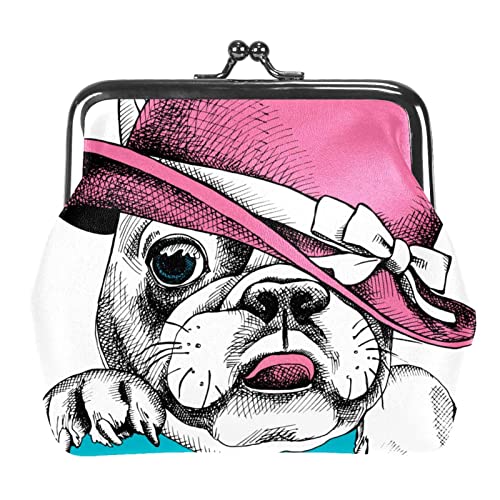 Geldbörse mit Kleiner Schnalle, süßer Hund mit rosa Hut, Geldbörse mit Kussverschluss-Verschluss von Lsjuee