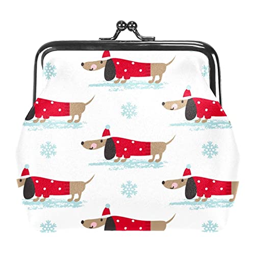 Geldbörse mit Kleiner Schnalle, süßes Weihnachts-Dackel-Hundewelpen-Beutel, Geldbörse mit Kussverschluss-Verschluss von Lsjuee