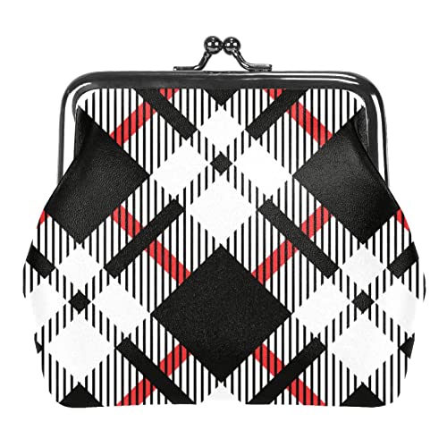 Geldbörse mit diagonaler, Nahtloser Schnalle in Schwarz-Weiß-Schottenmuster von Lsjuee