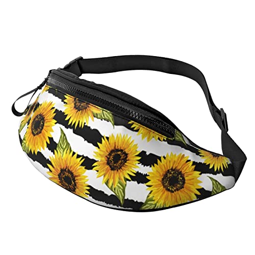 Gestreifte Sonnenblumen-Lässige Gürteltasche für Männer und Frauen, verstellbare Gürteltasche für Reisen, Wandern, Radfahren, Laufen, Festival, Rave von Lsjuee