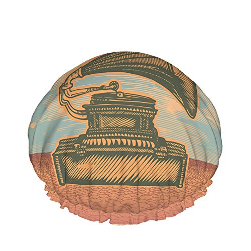Gramophone Duschhaube Wasserabweisender Badehut Wiederverwendbares strapazierfähiges elastisches Polyester für Männer Frauen 4,3 x 10,6 Zoll von Lsjuee