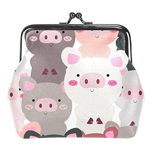 Grau Rosa Niedliche Kleine Schweinchen Muster Geldbörse Vintage Beutel Schnalle Clutch Tasche Kiss-Lock Geldbörse Verschluss Verschluss Geldbörsen für Frauen Mädchen von Lsjuee