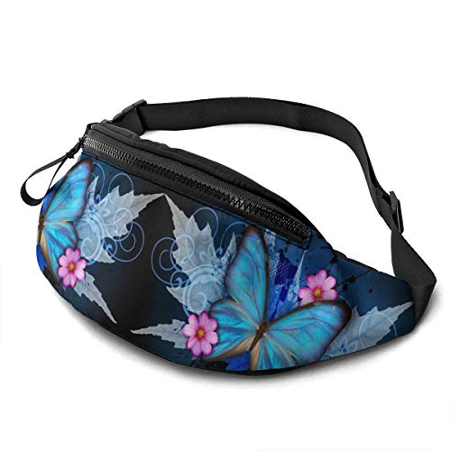 Gürteltasche für Männer und Frauen, Blaue Schmetterlings-Blumen-Hüfttasche mit Gürtel, verstellbare Schultertasche, Umhängetasche, Brusttasche für Reisen, Wandern, Radfahren, Laufen von Lsjuee