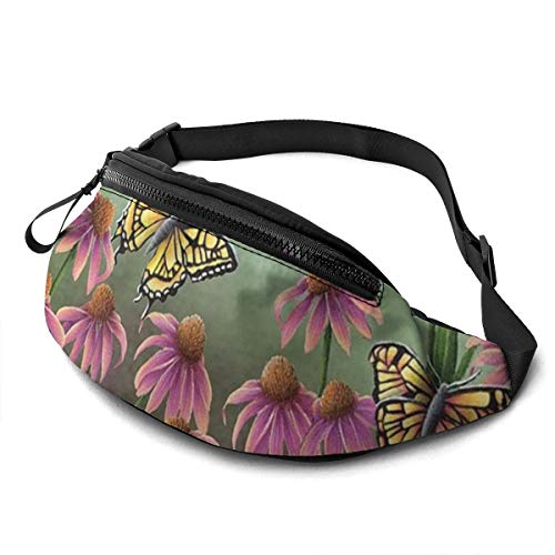 Gürteltasche für Männer und Frauen, Echinacea Butterfly Spring Hüfttasche mit Gürtel, verstellbare Schultertasche, Umhängetasche, Brusttasche für Reisen, Wandern, Radfahren, Laufen von Lsjuee