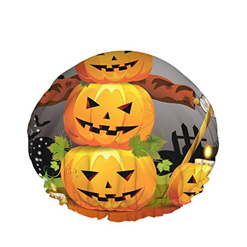 Halloween-Kürbis-Duschhaube, wasserabweisender Badehut, wiederverwendbar, strapazierfähiges, elastisches Polyester für Männer und Frauen, 4,3 x 10,6 Zoll von Lsjuee