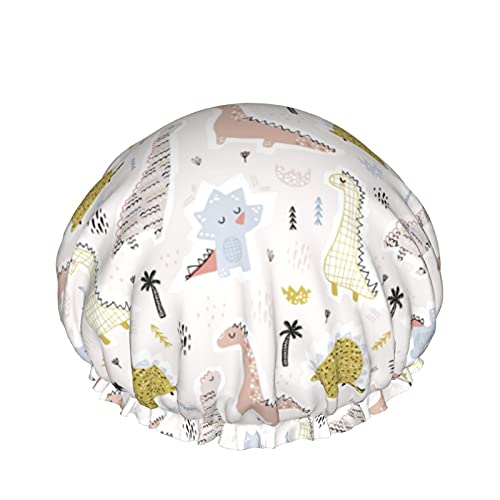 Handgezeichnete lustige Dinosaurier, wiederverwendbar, elastisches Bad, wasserdichte Duschhaube für Damen, Kappen für Mädchen, Spa, Heimgebrauch, Hotel und Friseursalon von Lsjuee