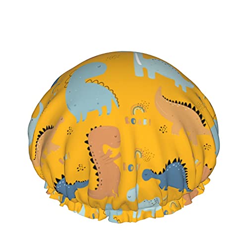 Handgezeichnete niedliche Dinosaurier, wiederverwendbar, elastisches Bad, wasserdichte Duschhaube für Damen, Kappen für Mädchen, Spa, Heimgebrauch, Hotel und Friseursalon von Lsjuee