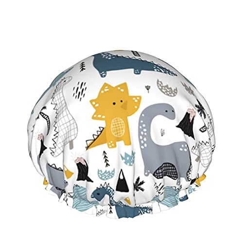 Handgezeichneter Dinosaurier, wiederverwendbar, elastisches Bad, wasserdichte Duschhaube für Damen, Kappen für Mädchen, Spa, Heimgebrauch, Hotel und Friseursalon von Lsjuee