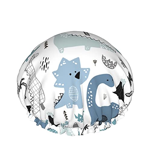 Handgezeichneter Dinosaurier, wiederverwendbar, elastisches Bad, wasserdichte Duschhaube für Damen, Kappen für Mädchen, Spa, Heimgebrauch, Hotel und Friseursalon von Lsjuee