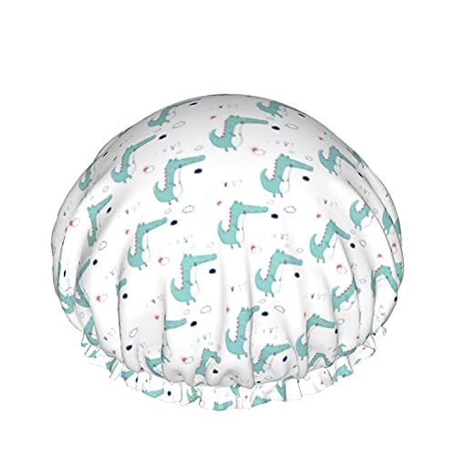 Handgezeichnetes Dinosaurier-Muster, wiederverwendbar, elastisches Bad, wasserdichte Duschhaube für Damen, Kappen für Mädchen, Spa, Heimgebrauch, Hotel und Friseursalon von Lsjuee