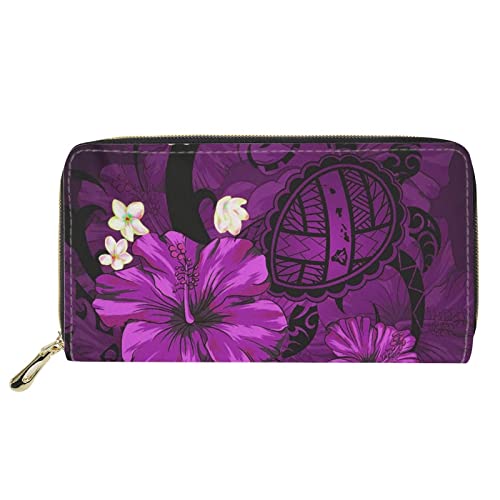 Hawaii Hibiscus Damen Geldbörse Lange, schmale Geldbörse, Meeresschildkröten-Geldbörse, leichte, tragbare Geldbörse mit Reißverschluss, Clutch, PU-Leder, schmale Geldbörse, Handtasche mit Kartenfächer von Lsjuee