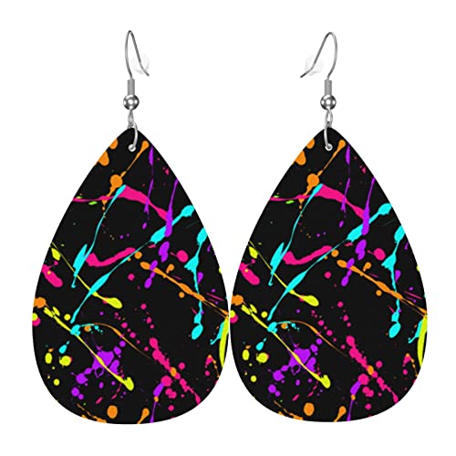 Im Dunkeln leuchtende Splatter-Neon-Ohrringe, tropfenförmiger Kunstleder-Ohrring, leicht, baumelnd, für Frauen und Mädchen Im Dunkeln leuchtende Splatter-Neon-Ohrringe, tropfenförmiger Kunstleder-Ohrring, leicht, baumelnd, für Frauen und Mädchen von Lsjuee