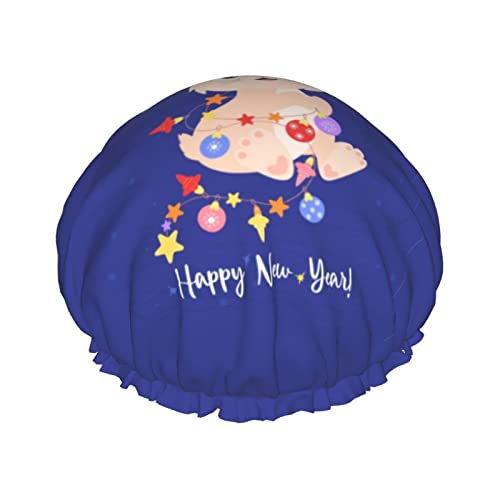 Jahr des Kaninchens Frohes Chinesisches Neujahr 2023 Duschhaube Damen Wiederverwendbare Langhaarkappen mit Gummiband Doppellagige Badeduschmütze für Erwachsene Kinder von Lsjuee