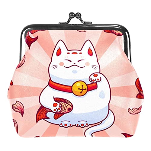 Japan Cartoon Lucky Cat Catch Pink Karpfen Fisch Schnalle Geldbörse von Lsjuee