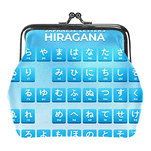 Japanische Buchstaben Hiragana-Alphabet, Blaue Geldbörse, Vintage-Beutel mit Schnalle, Clutch-Tasche, Kiss-Lock-Wechselgeldbörse, Verschluss-Verschluss, Geldbörsen für Damen und Mädchen von Lsjuee