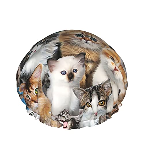 Katzenrassen Verpackte Katzen Duschhaube Elastische Wiederverwendbare DoubleBath Cap Wasserdichte Außenseite PEVA-Futter Haarhaube für Frauen 1 Stück von Lsjuee