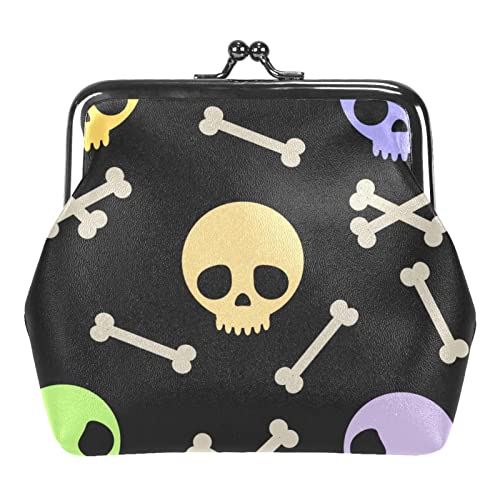Kleine Geldbörse mit Schnalle, grau, niedlicher Cartoon-Totenkopf und Knochen für Halloween, Geldbörse mit Kussverschluss-Verschluss von Lsjuee