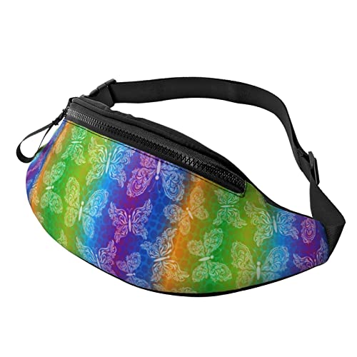 Lässige Fanny-Hüfttasche mit Regenbogen-Schmetterling für Männer und Frauen, verstellbare Gürtel-Hüfttasche für Reisen, Wandern, Radfahren, Laufen, Festival, Rave von Lsjuee
