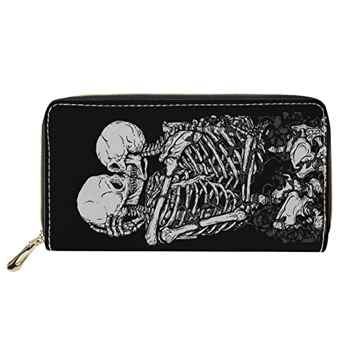 Leder-RFID-Reißverschluss-Geldbörse Paar Skeleton Kiss Print Damengeldbörse Lange Geldbeutel Leichte Handtaschen von Lsjuee