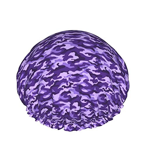 Lila Tarnung Wiederverwendbare elastische Badewasserdichte Duschhaube für Damen, Kappen für Mädchen Spa Heimgebrauch, Hotel und Friseursalon von Lsjuee