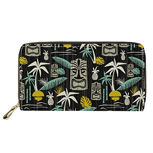 Lsjuee Aztec Tribe Pine Print Leder-Organizer-Brieftasche, Damen-Herren-Mode-Handtaschen-Geldbörse, Geldbeutel mit Reißverschluss um den Kartenbeutel von Lsjuee