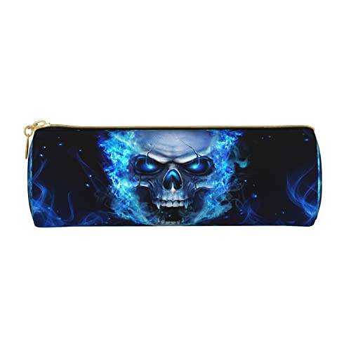 Lsjuee Blue Flame Skull Federmäppchen, Stifttasche, Zylinder, kleine Tragetasche für Erwachsene, mit glattem Reißverschluss, einfach, langlebig, leicht, für Büro, Organizer, Aufbewahrungstasche von Lsjuee