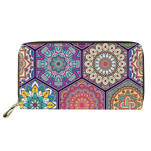 Lsjuee Böhmische Mandala-Blumen-Geldbörsen für Frauen, Organizer-Geldbörse mit Rundum-Reißverschluss, wasserdichte Leder-Clutch-Kartenetuis, Geldbeutel von Lsjuee