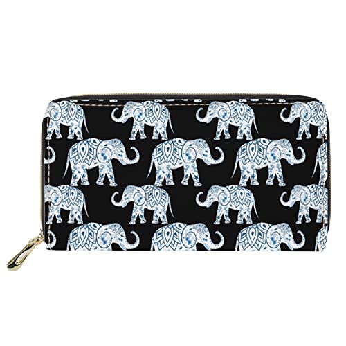 Lsjuee Boho Elephant Print Mädchen Kartenetui Handytasche Damen Reißverschluss um Geldbörse Clutch Bag von Lsjuee