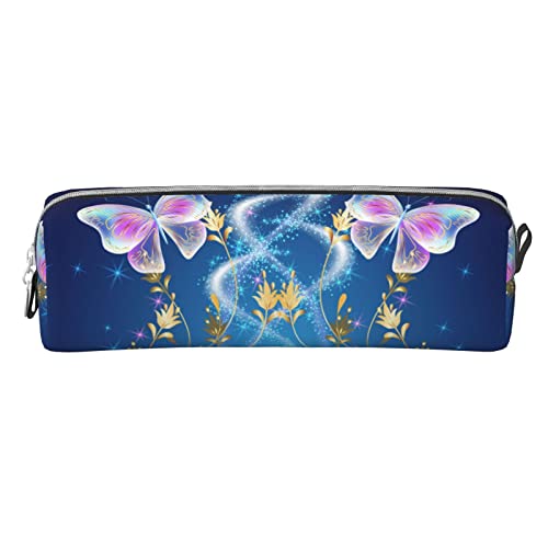 Lsjuee Butterfly Glow Gold Kleines Federmäppchen, einfache Stifttasche, Tragetasche für Erwachsene, mit glattem Reißverschluss, langlebig, leicht, für Büro, Organizer, Aufbewahrungstasche von Lsjuee