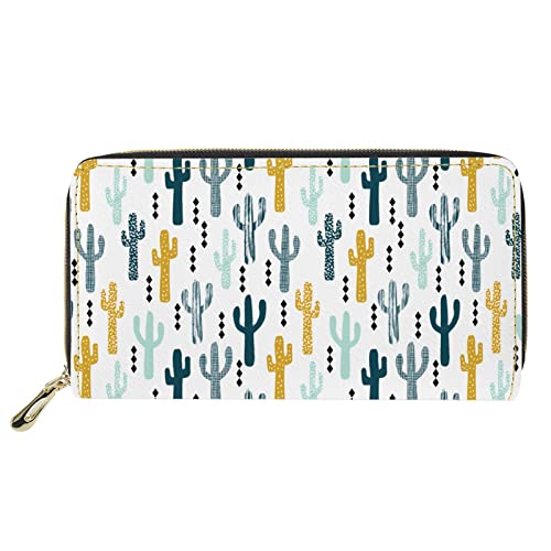 Lsjuee Cactus Damen-Geldbörsen mit Reißverschluss, tragbares, strapazierfähiges Portemonnaie für Kreditkarten, Leder-Clutch-Geldbörse, Kreditkartenetuis, weiß von Lsjuee