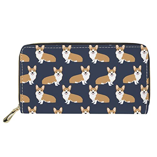 Lsjuee Cartoon-Corgi-Print, niedliche Lange Damen-Geldbörse, Outdoot-Geldbörse aus PU-Leder mit rundem Reißverschluss, modische Crards-Tasche von Lsjuee