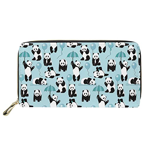 Lsjuee Damen-Brieftasche mit Panda-Print, PU-Leder, weicher Reißverschluss, Kartenhalter, Handyhülle, Lange Geldbörse, Handtasche, Clutch, blau von Lsjuee