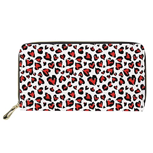 Lsjuee Damen Mode Leder Geldbörse Casual Kupplung Leopard Herz Druck Reißverschluss Geldbörse Kartenhalter Organizer Münzfach für Mädchen von Lsjuee