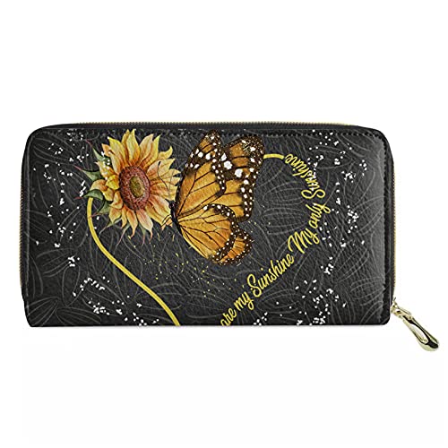 Lsjuee Damen-Reisebrieftasche mit Sonnenblumen- und Schmetterlingsdruck, Lange Geldbörse, Kupplung, Handyhülle, Kreditkartenetui von Lsjuee