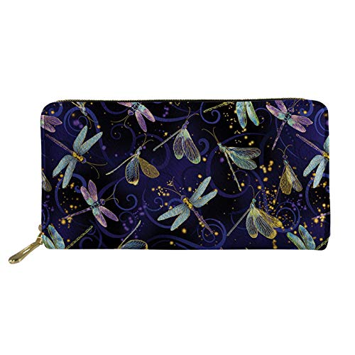 Lsjuee Dragonfly Fashion Lange Geldbörsen, Pu-Leder Reißverschluss um Geldbörse für Damen, tragbare Outdoor-Reisekartenhüllen Geld-Organizer-Taschen von Lsjuee