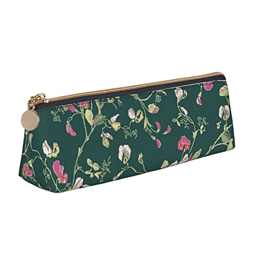 Lsjuee Federmäppchen mit grünem rosa Blumenmotiv, für Damen, Stifttasche, einfache Tragetasche für Erwachsene, mit glattem Reißverschluss, langlebig, leicht, für Büro, Organizer, Aufbewahrungstasche von Lsjuee