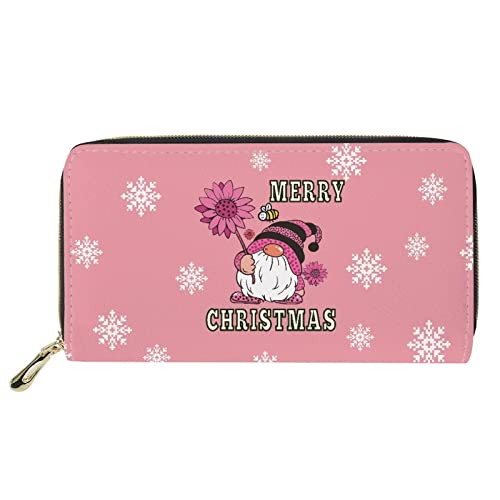 Lsjuee Frauen Reisen Weihnachten Geldbörse Lange Geldbörse Leder Clutch Handytasche Druck Weihnachtsmann Rosa Schneeflocke von Lsjuee