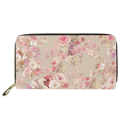 Lsjuee Frauen-Weinlese-Blumen-Druck-Reißverschluss um Geldbörse PU-Leder-Telefon-Kupplungs-Reise-Geldbeutel-tragbare Handtasche von Lsjuee