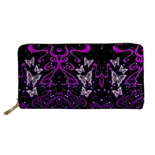 Lsjuee Galaxy Purple Butterfly Print Lange Geldbörsen, Damen-Ledergeldbörse, Reisetasche mit Reißverschluss für Ausweise von Lsjuee