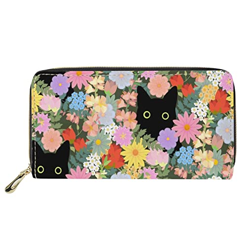 Lsjuee Katze Blumendruck Damenmode Handtasche Lange Brieftasche, Reißverschluss Schlüssel Telefon Kartenhalter Geldbeutel Geldbeutel für den Außenbereich von Lsjuee