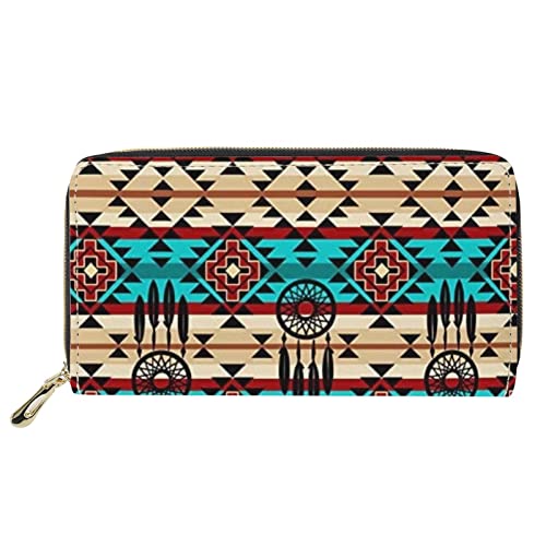 Lsjuee Kreditkartenetui Leder Geldbörse für Damen Herren Aztec Tribal Clutch Handytasche Boho Dreamcatcher Design von Lsjuee