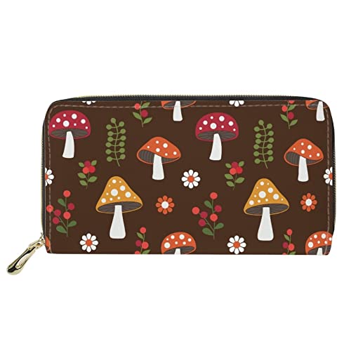 Lsjuee Lange Damen-Brieftasche mit rundem Reißverschluss, Pilz-Blumen-Design, Handy-Geldbörse, Kupplungs-Organizer-Hülle für Teenager-Mädchen von Lsjuee