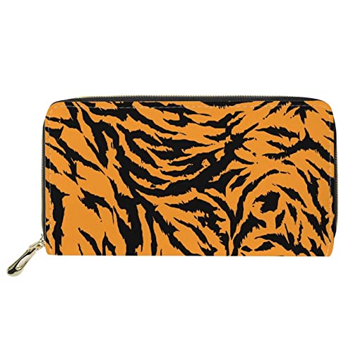 Lsjuee Lange Geldbörse für Damen mit Reißverschluss, PU-Leder-Clutch, Damen-Geldbörse, Telefonkartenhalter, Organizer, Tigermuster von Lsjuee